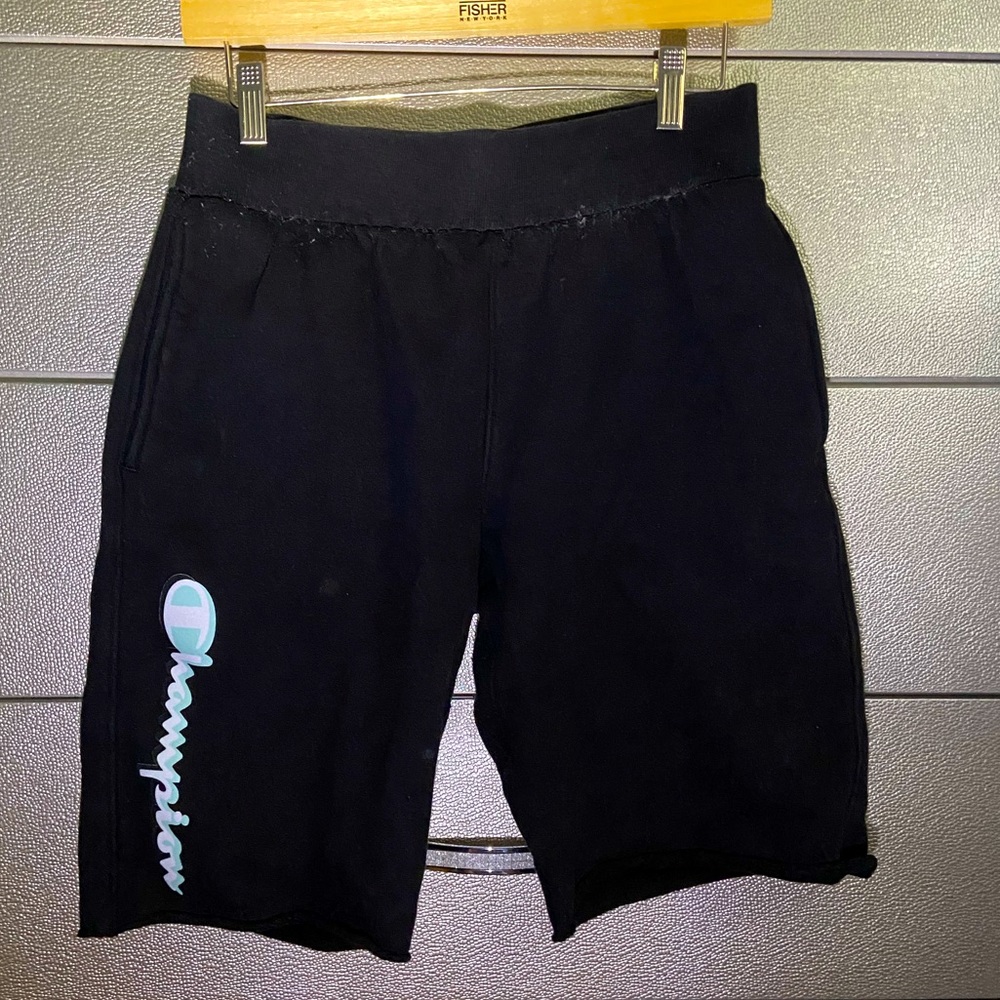 Men’s CHAMPION Reversible Weave Sweatshorts Black Size Small with green details